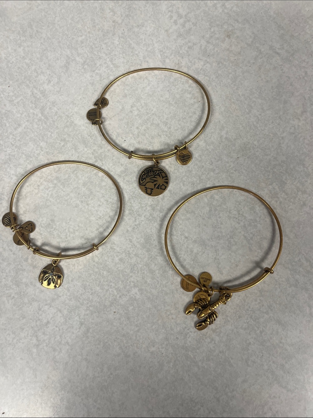 Alex and Ani Gold Tone Charm Beach Bangle Set - Three Bracelet Pack